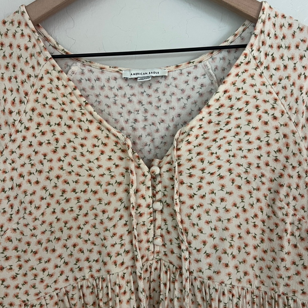 American‎ Eagle Ditsy Floral Print Mini Dress Tiered Long Sleeve Medium - Picture 4 of 10